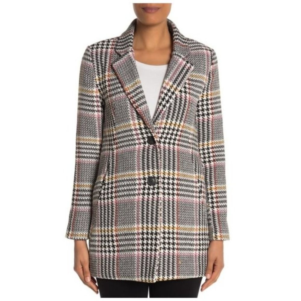 Sebby Collection Glen Plaid Two Button Woven Coat